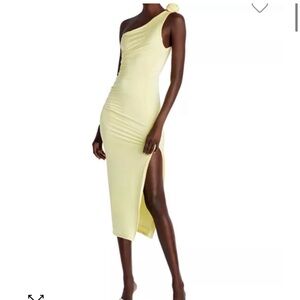 One shoulder yellow wedding guest dress